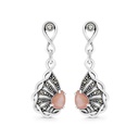 Sterling Silver 925 Earring Embedded With Natural Pink Shell And Marcasite Stones