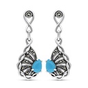 Sterling Silver 925 Earring Embedded With Natural Processed Turquoise And Marcasite Stones