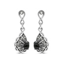 Sterling Silver 925 Earring Embedded With Natural Black Agate And Marcasite Stones