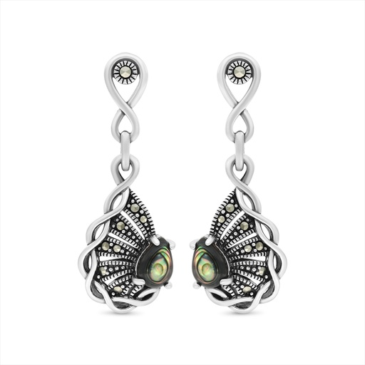 [EAR04MAR00ABAA404] Sterling Silver 925 Earring Embedded With Natural Blue Shell And Marcasite Stones