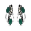 Sterling Silver 925 Earring Embedded With Natural Green Agate And Marcasite Stones