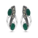 Sterling Silver 925 Earring Embedded With Natural Green Agate And Marcasite Stones