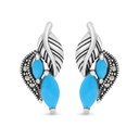 Sterling Silver 925 Earring Embedded With Natural Processed Turquoise And Marcasite Stones