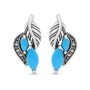 Sterling Silver 925 Earring Embedded With Natural Processed Turquoise And Marcasite Stones