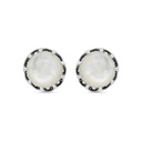 Sterling Silver 925 Earring Embedded With Natural White Shell And Marcasite Stones