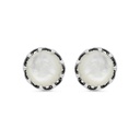 Sterling Silver 925 Earring Embedded With Natural White Shell And Marcasite Stones