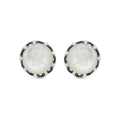 [EAR04MAR00MOPA407] Sterling Silver 925 Earring Embedded With Natural White Shell And Marcasite Stones