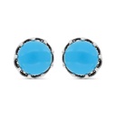 Sterling Silver 925 Earring Embedded With Natural Processed Turquoise And Marcasite Stones