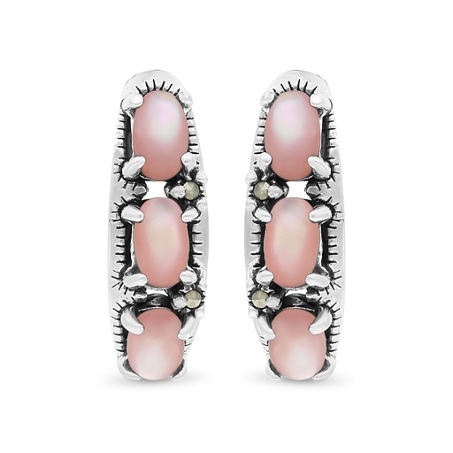 [EAR04MAR00PNKA409] Sterling Silver 925 Earring Embedded With Natural Pink Shell And Marcasite Stones