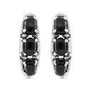 Sterling Silver 925 Earring Embedded With Natural Black Agate And Marcasite Stones