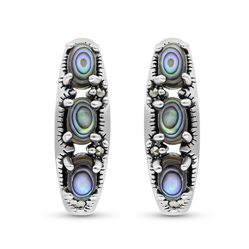 [EAR04MAR00ABAA409] Sterling Silver 925 Earring Embedded With Natural Blue Shell And Marcasite Stones