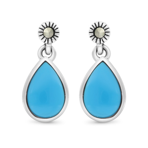 [EAR04MAR00TRQA410] Sterling Silver 925 Earring Embedded With Natural Processed Turquoise And Marcasite Stones