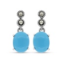 Sterling Silver 925 Earring Embedded With Natural Processed Turquoise And Marcasite Stones