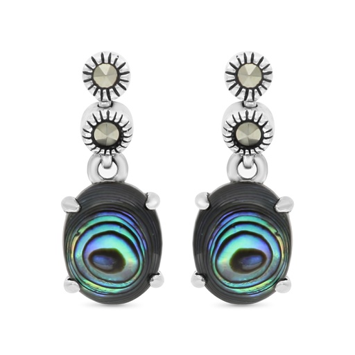 [EAR04MAR00ABAA412] Sterling Silver 925 Earring Embedded With Natural Blue Shell And Marcasite Stones
