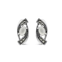 Sterling Silver 925 Earring Embedded With Natural White Shell And Marcasite Stones