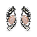 Sterling Silver 925 Earring Embedded With Natural Pink Shell And Marcasite Stones