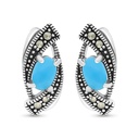 Sterling Silver 925 Earring Embedded With Natural Processed Turquoise And Marcasite Stones