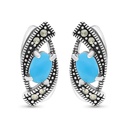 Sterling Silver 925 Earring Embedded With Natural Processed Turquoise And Marcasite Stones