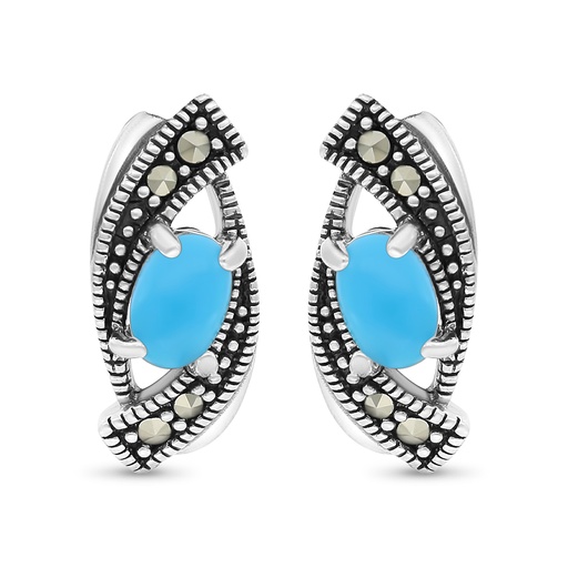 [EAR04MAR00TRQA413] Sterling Silver 925 Earring Embedded With Natural Processed Turquoise And Marcasite Stones