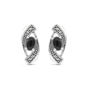 Sterling Silver 925 Earring Embedded With Natural Black Agate And Marcasite Stones