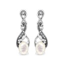 Sterling Silver 925 Earring Embedded With Natural White Shell And Marcasite Stones