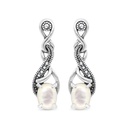 Sterling Silver 925 Earring Embedded With Natural White Shell And Marcasite Stones