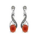 Sterling Silver 925 Earring Embedded With Natural Aqiq And Marcasite Stones