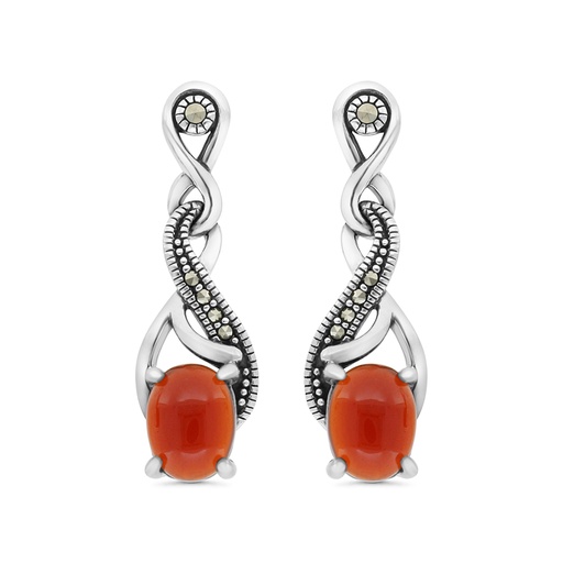 [EAR04MAR00RAGA414] Sterling Silver 925 Earring Embedded With Natural Aqiq And Marcasite Stones