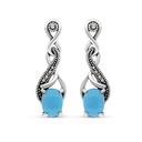 Sterling Silver 925 Earring Embedded With Natural Processed Turquoise And Marcasite Stones