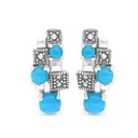 Sterling Silver 925 Earring Embedded With Natural Processed Turquoise And Marcasite Stones