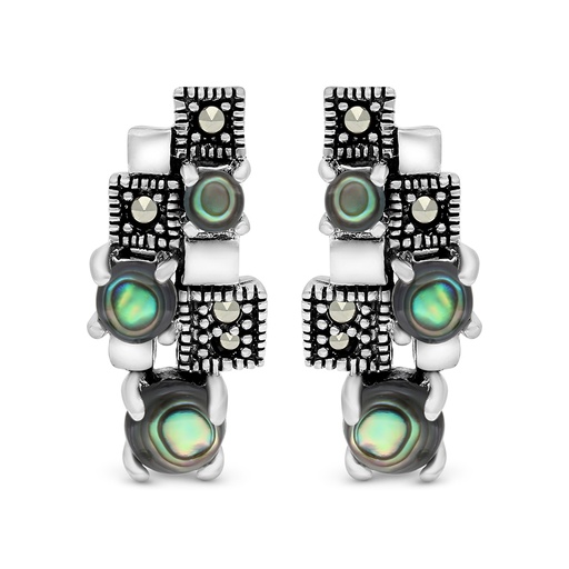 [EAR04MAR00ABAA415] Sterling Silver 925 Earring Embedded With Natural Blue Shell And Marcasite Stones