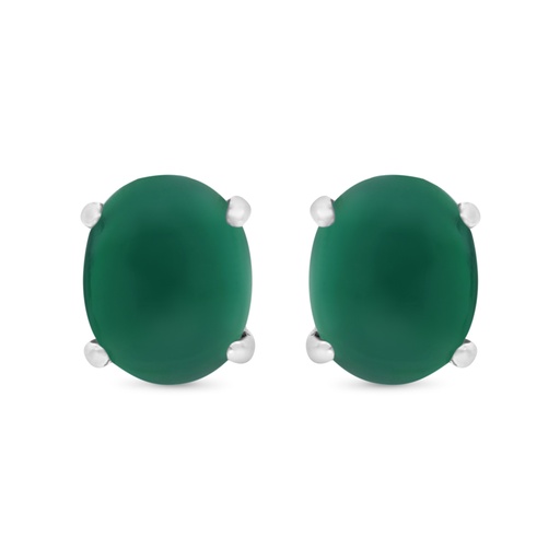 [EAR0400000GAGA416] Sterling Silver 925 Earring Embedded With Natural Green Agate