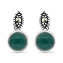 Sterling Silver 925 Earring Embedded With Natural Green Agate And Marcasite Stones