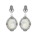 Sterling Silver 925 Earring Embedded With Natural White Shell And Marcasite Stones