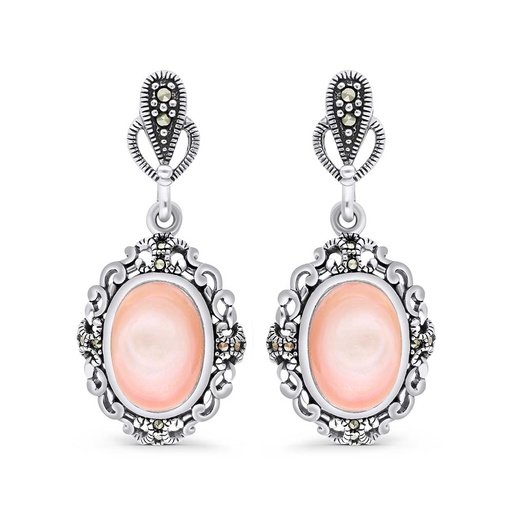 [EAR04MAR00PNKA422] Sterling Silver 925 Earring Embedded With Natural Pink Shell And Marcasite Stones