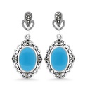 Sterling Silver 925 Earring Embedded With Natural Processed Turquoise And Marcasite Stones