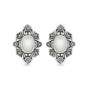 Sterling Silver 925 Earring Embedded With Natural White Shell And Marcasite Stones