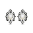 Sterling Silver 925 Earring Embedded With Natural White Shell And Marcasite Stones