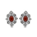 Sterling Silver 925 Earring Embedded With Natural Aqiq And Marcasite Stones