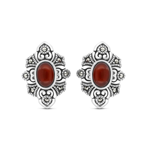 [EAR04MAR00RAGA423] Sterling Silver 925 Earring Embedded With Natural Aqiq And Marcasite Stones