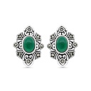 Sterling Silver 925 Earring Embedded With Natural Green Agate And Marcasite Stones