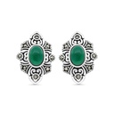 Sterling Silver 925 Earring Embedded With Natural Green Agate And Marcasite Stones