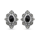 Sterling Silver 925 Earring Embedded With Natural Black Agate And Marcasite Stones