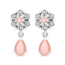 Sterling Silver 925 Earring Embedded With Natural Pink Shell And Marcasite Stones