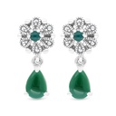 Sterling Silver 925 Earring Embedded With Natural Green Agate And Marcasite Stones