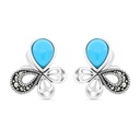 Sterling Silver 925 Earring Embedded With Natural Processed Turquoise And Marcasite Stones