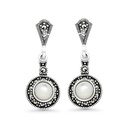 Sterling Silver 925 Earring Embedded With Natural White Shell And Marcasite Stones