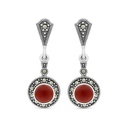 Sterling Silver 925 Earring Embedded With Natural Aqiq And Marcasite Stones