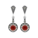 Sterling Silver 925 Earring Embedded With Natural Aqiq And Marcasite Stones