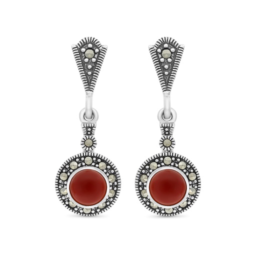 [EAR04MAR00RAGA426] Sterling Silver 925 Earring Embedded With Natural Aqiq And Marcasite Stones